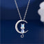 Moonstone crescent and cat necklace